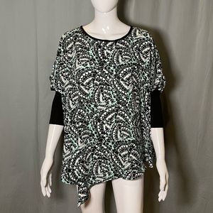 Kaari Blue Abstract Flowing Blouse Mint Black SALE
